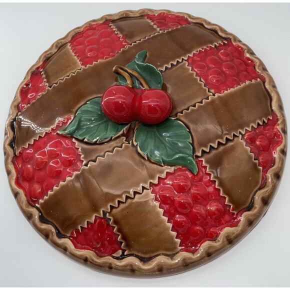 Vintage Ceramic Cherry Pie Keeper Cover Made In Japan 11 3/4” - Picture 1 of 3